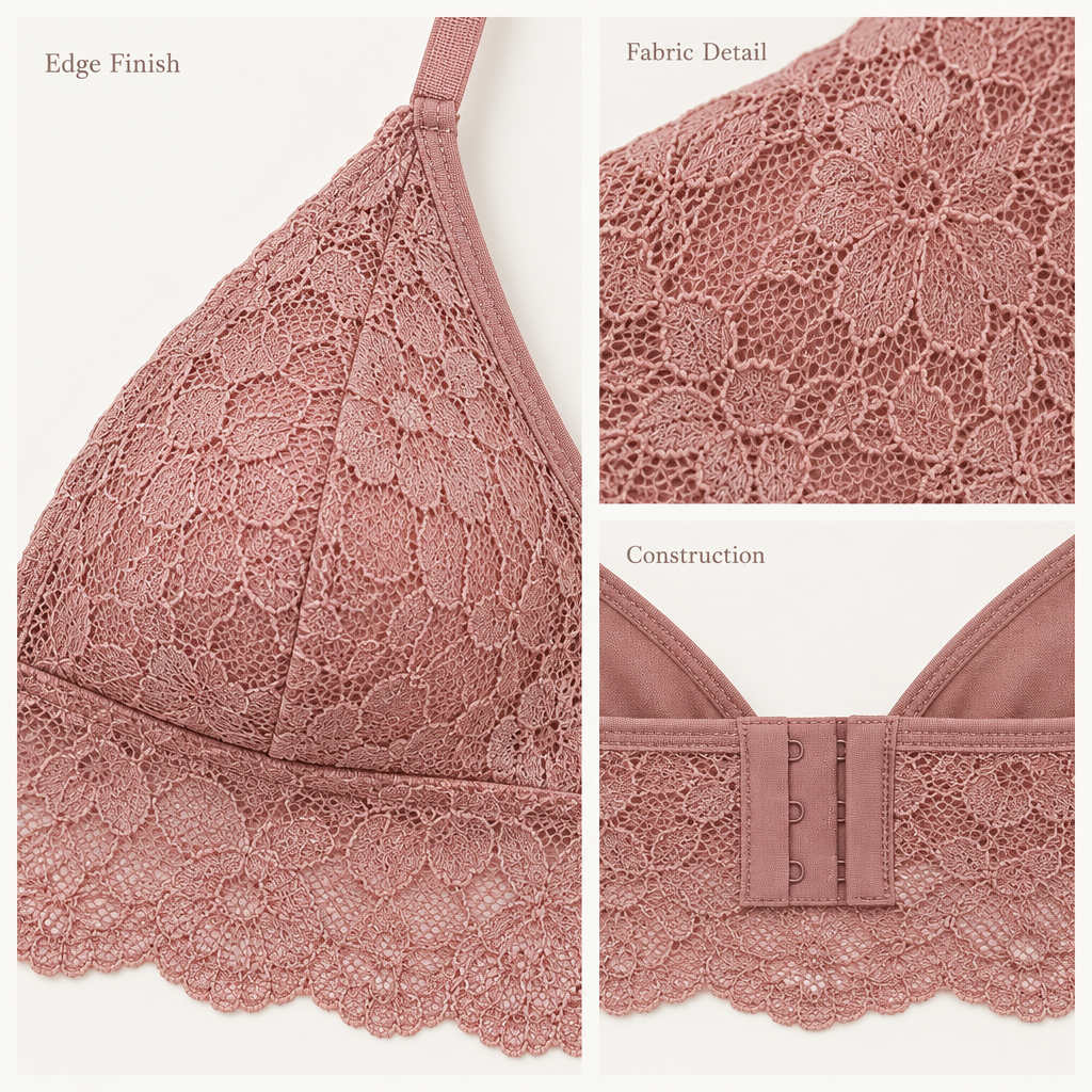 Floral Lace Triangle Bralette fabric and construction details