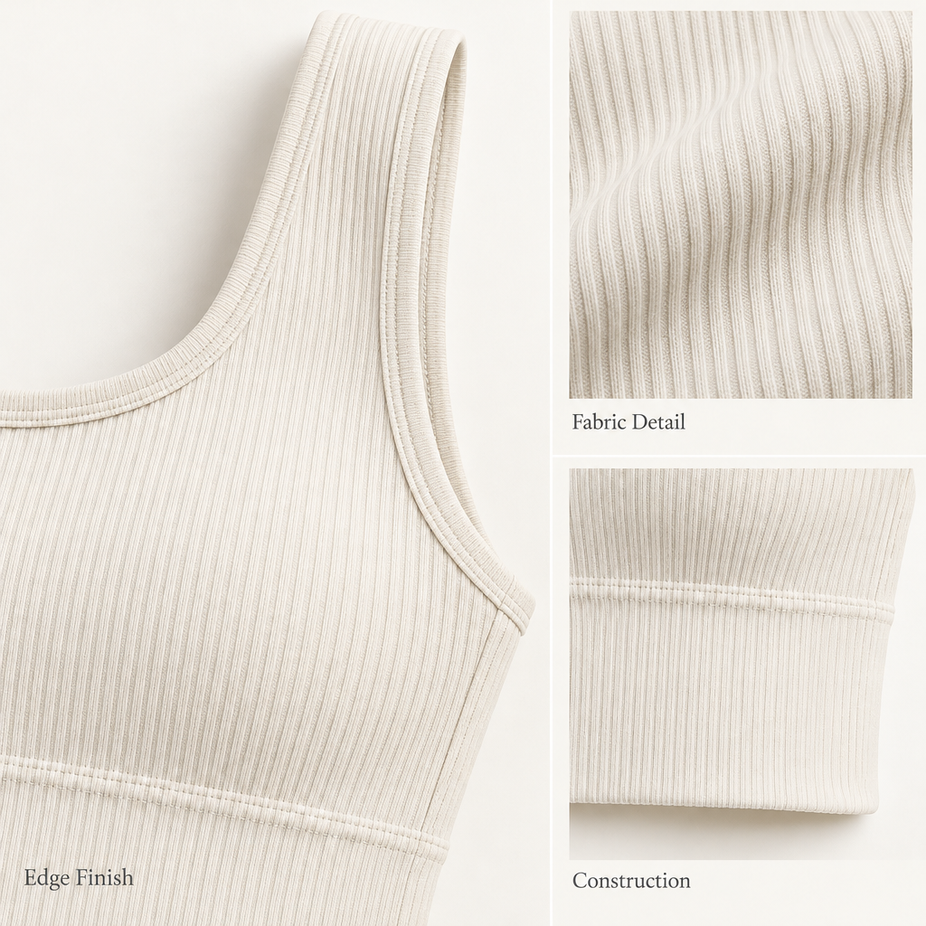 Ribbed Longline Lounge Bralette fabric and construction details