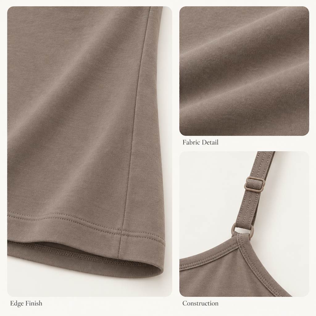 Adjustable-Strap Lounge Camisole fabric and construction details